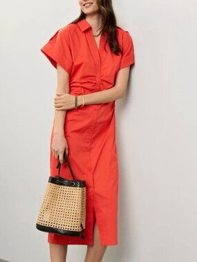 Saunders x RTR Red Ruched Shirt Dress size 10